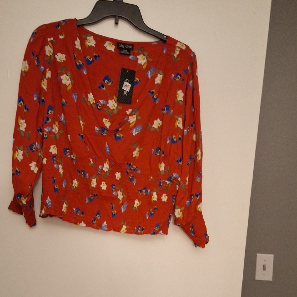 City Chic Red Floral Blouse